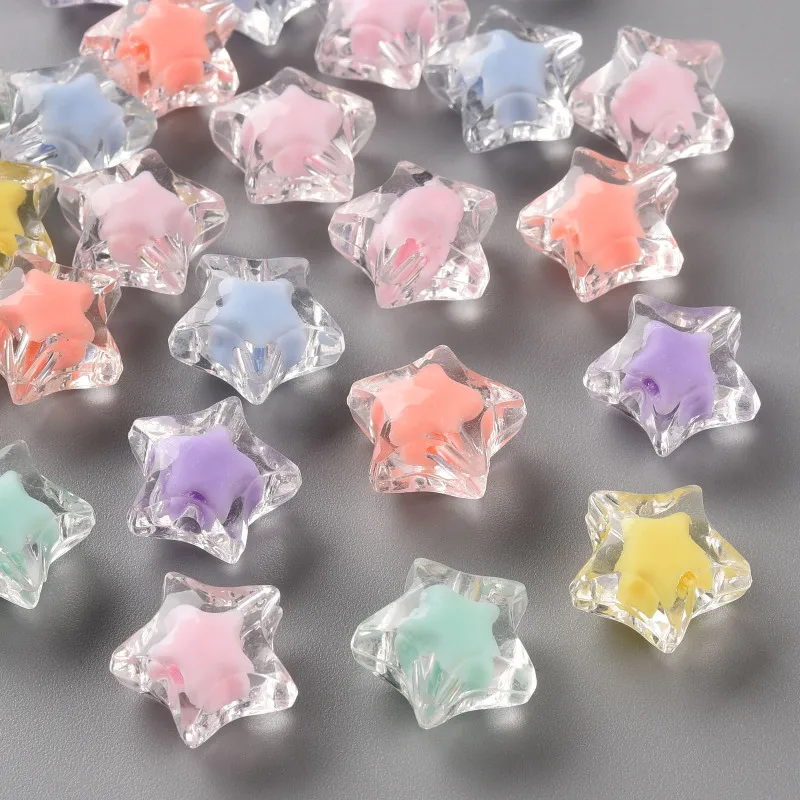 50pc Transparent Acrylic Beads Bead in Bead Faceted Star Mixed Color 14x15x8.5mm Hole: 2mm