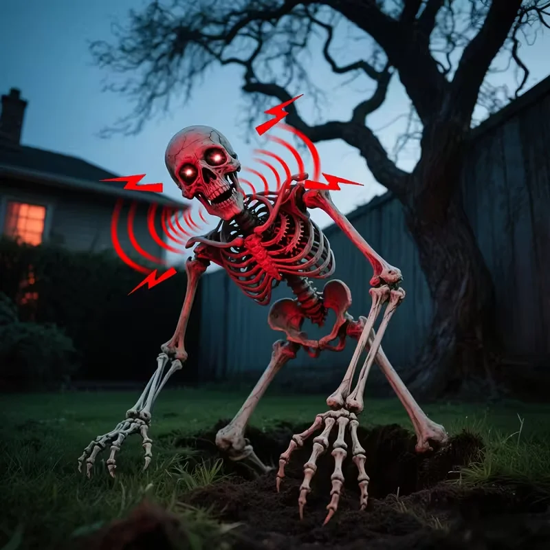 5.6 Feet DIY Voice-Activated Glowing Skeleton, with Glowing Eyes and Voice-Activated Sensors, Scary Sounds, Adjustable into Various Poses, Suitable for Indoor and Outdoor Use, Halloween, Day of the Dead Decorations