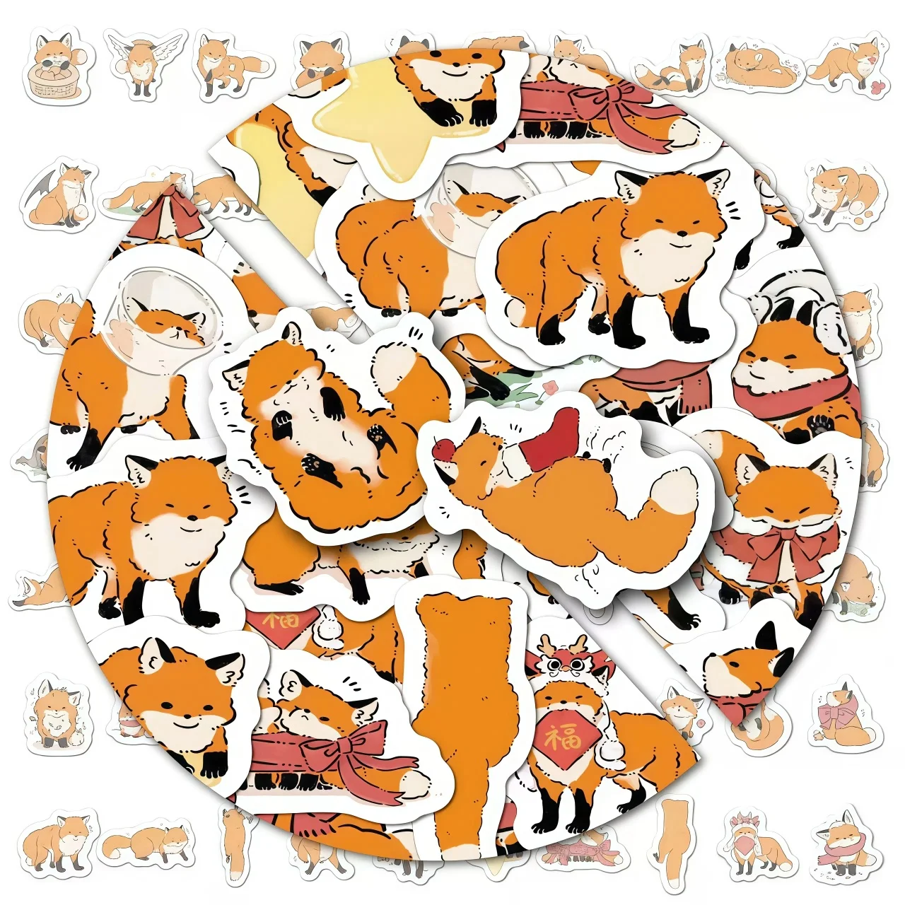 80PCS Mini Cute Fox Stickers - Small Kawaii Decals for Laptop Water Bottle Scrapbook DIY Tiny Decor Gifts