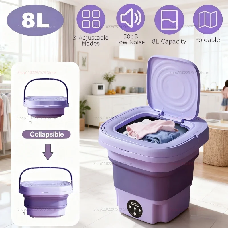 8L Portable Folding Washing Machine - Compact Bucket for Clothes, Socks & Underwear Cleaning, Ideal for Travel & Home Use