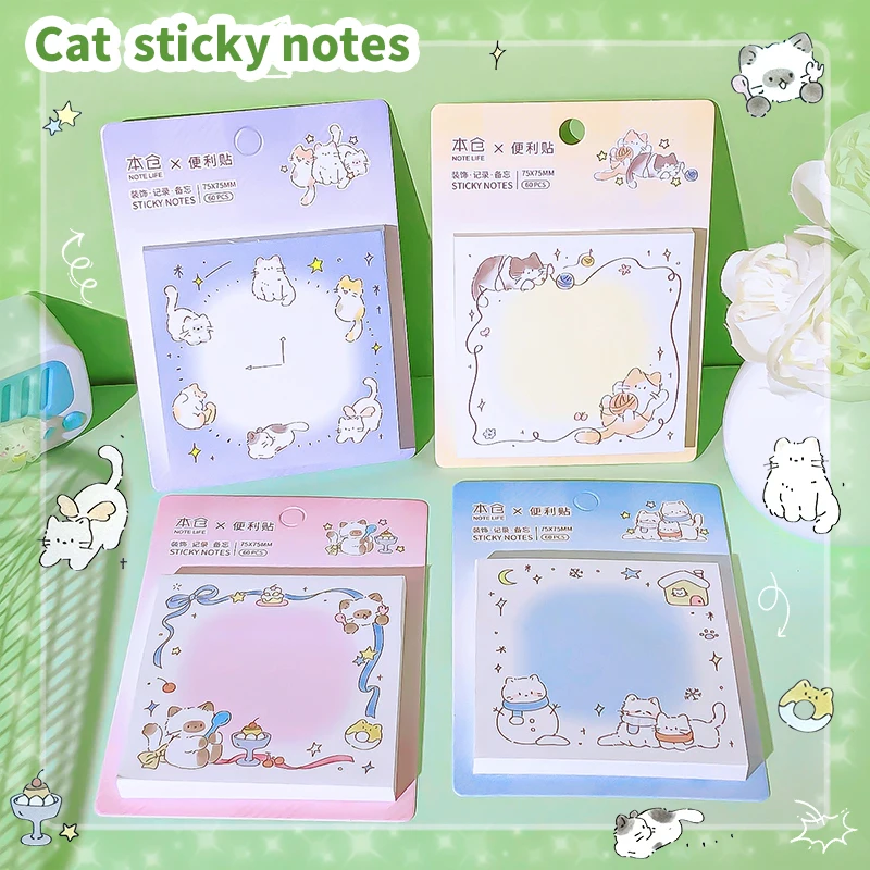 Aesthetic Stationery university planner journaling supplies Notepad Notebooks Index cute cat sticky notes memo pads