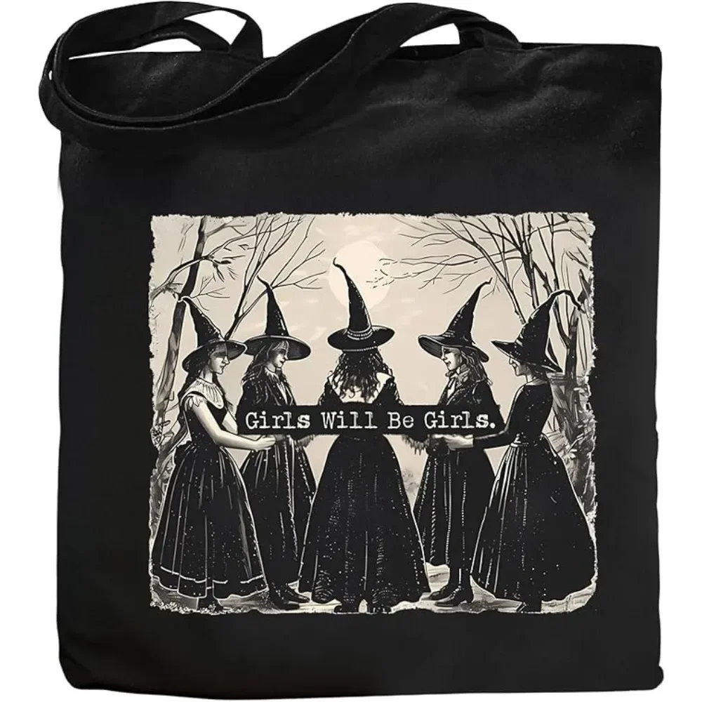 Aesthetic Witchy Canvas Tote Bag for Women Funny Witchy Gifts for Women Girls Will Be Girls Canvas Shoulder Grocery Casual Bag