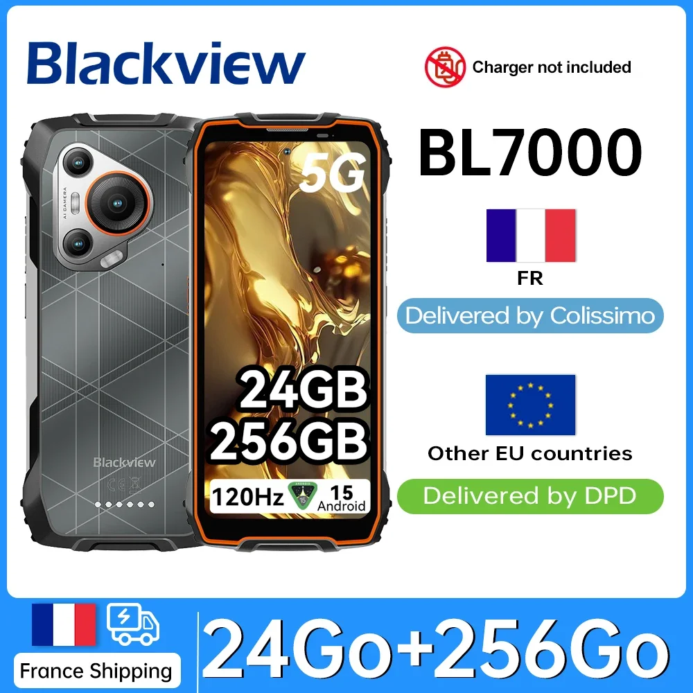 BLACKVIEW BL7000 [no charger EU] 5G AI Rugged Smartphone 24GB(8 + 16) 256GB "6.78Hz 7500mAh 33W NFC Android 15