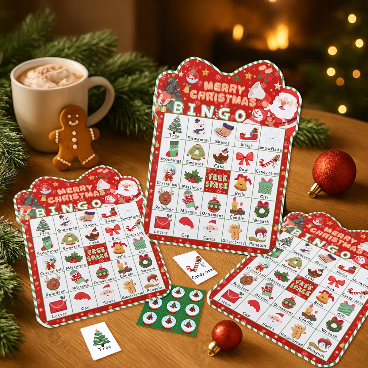 Christmas Cartoon Bingos Game Cards Merry Christmas Decoration for Home 2025 Bingo Game Set Navidad Natal New Year Gift 2026