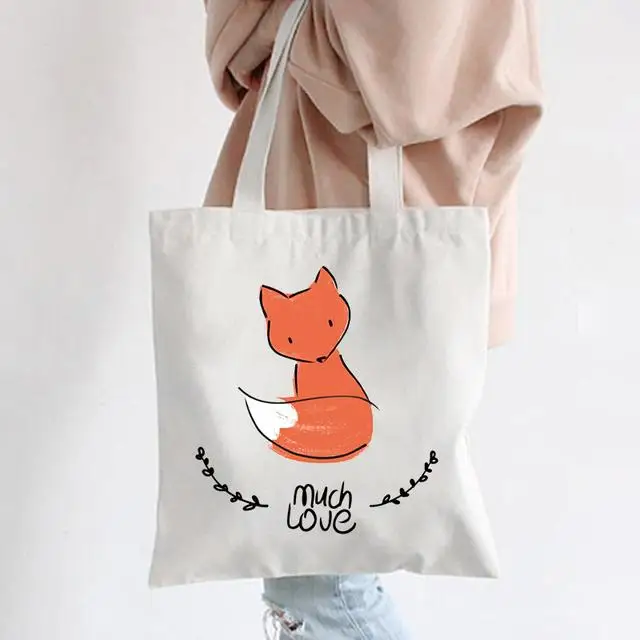 Cute Fox Print Canvas Tote Bag Set Whimsical Forest Animal Pattern Shoulder Bag For Animal Lovers Cottagecore Aesthetic