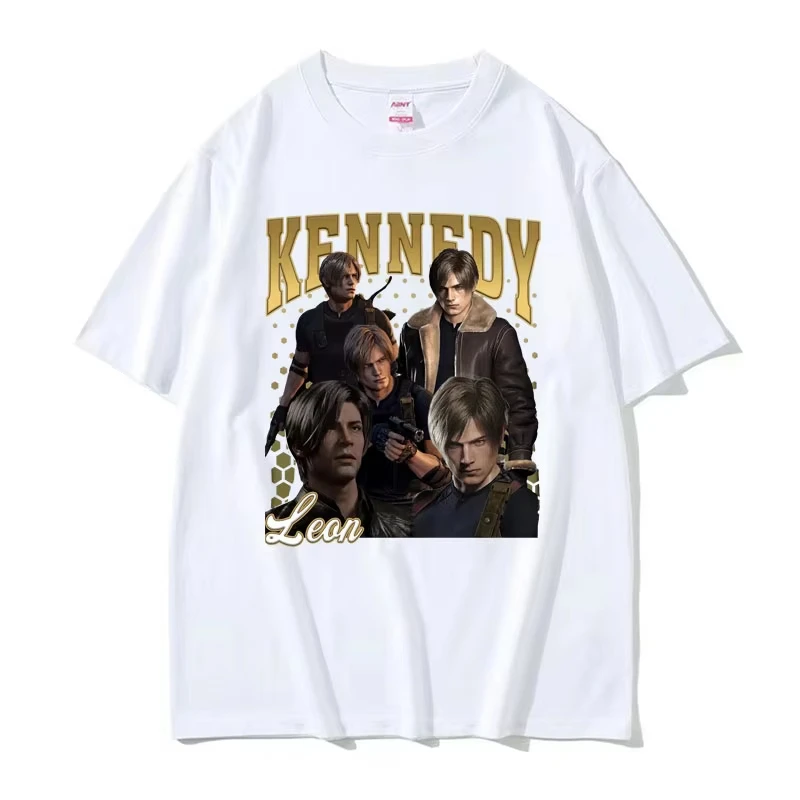 Dent Evil 4 Harajuku Movie Men's and Women's Fashion T-shirt Street Wear Limited Edition Leon Kennedy Retro Pattern T-shirt