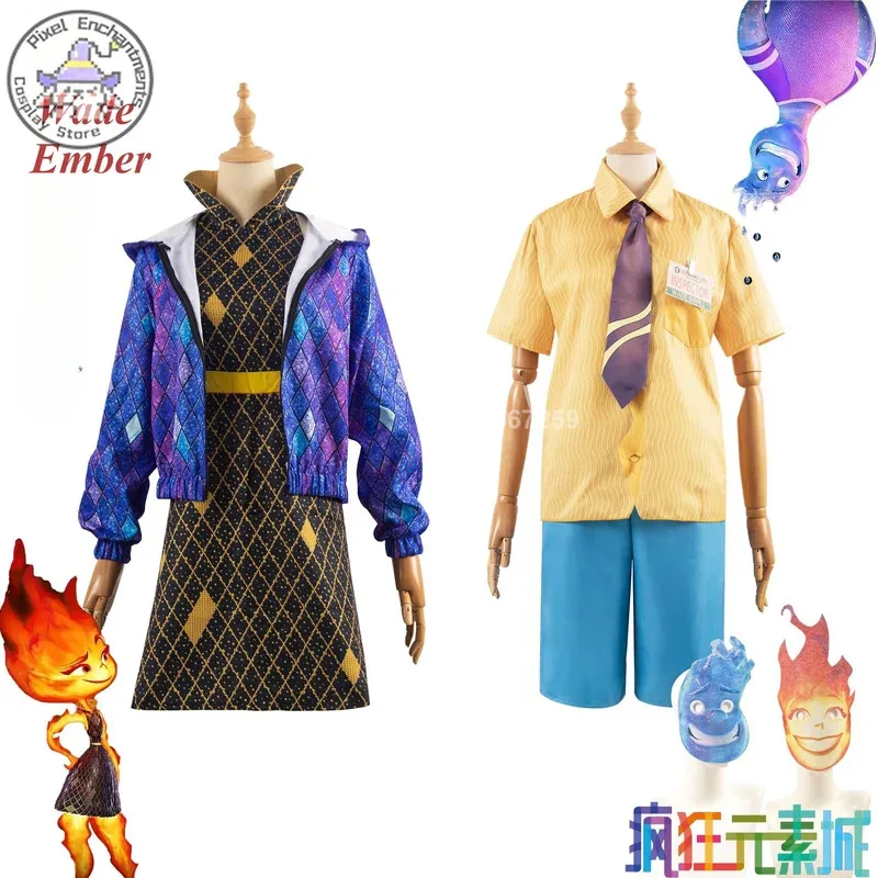 DY2025Elemental Anime Ember Lumen Wade Ripple Cosplay Costume Water Fire Elemental Suit Girls Boy Costume Dress Halloween Adult