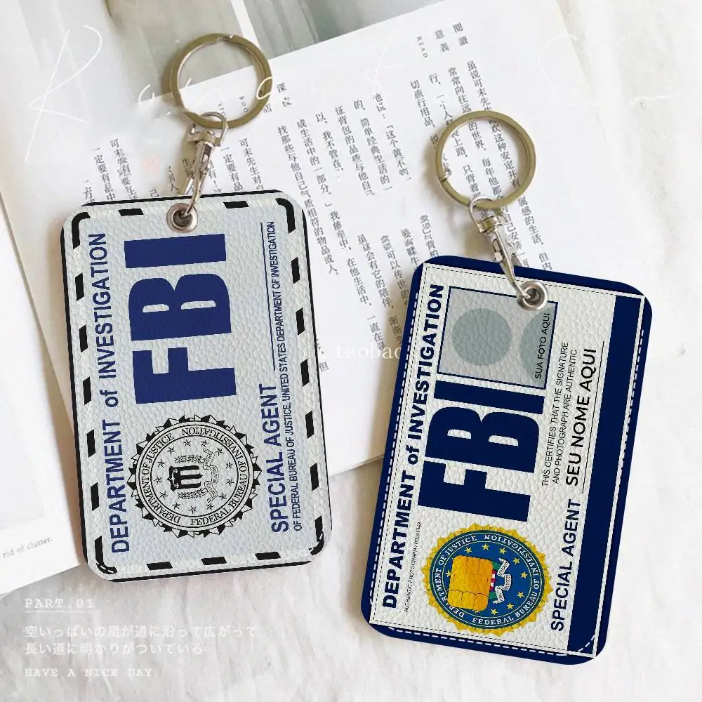 FBI Bureau of Investigation Medal Logo Cute Cartoon Inteated Elevator Card Control Card Keychain Protective Cover Gift Keychain
