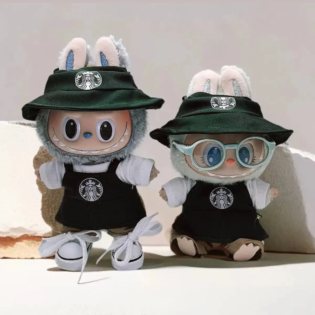 For 17cm Labubu Doll Clothes V1 V2 LABUBU overalls Suit Fashion Bib Hat Set Kawaii Doll Clothing Accessories