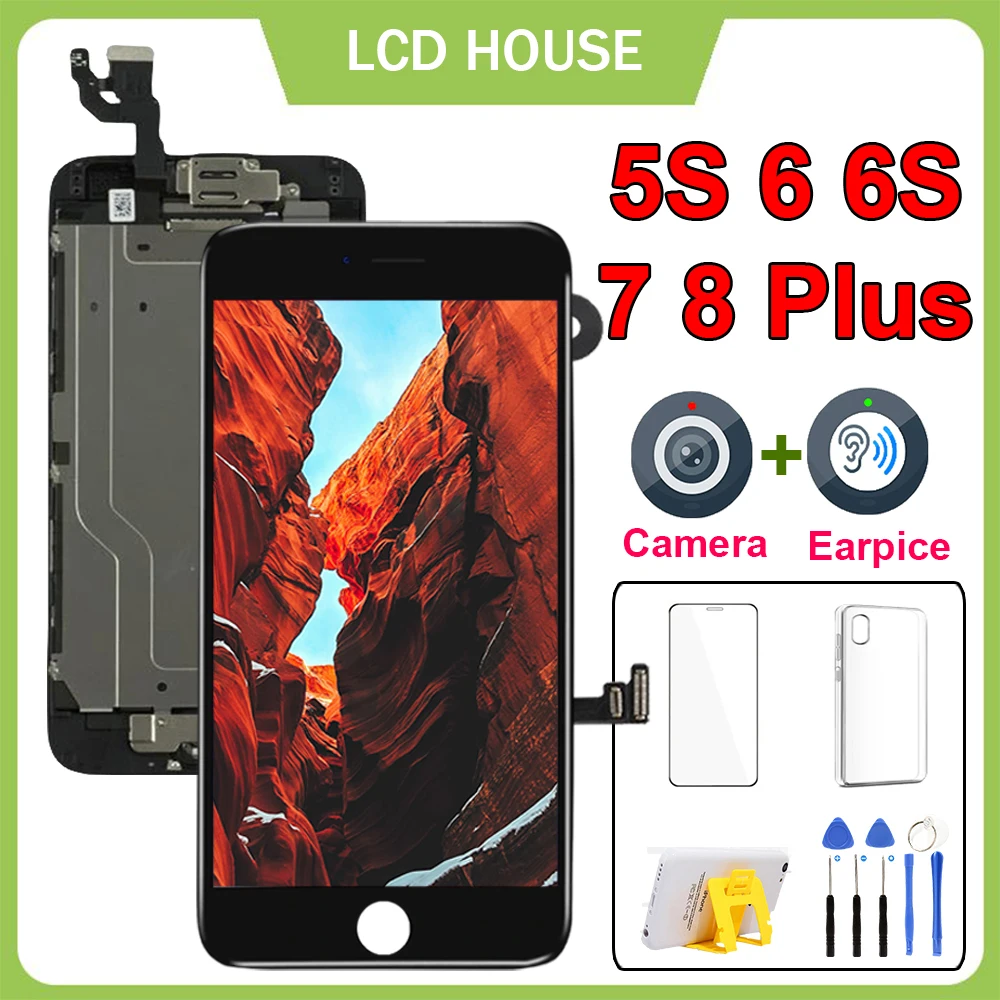 Full Set Display for iPhone 6 6S 7 8 Plus 5 5S SE LCD Screen Replacement Touch Digitizer Complete Assembly+Camera+Home Button