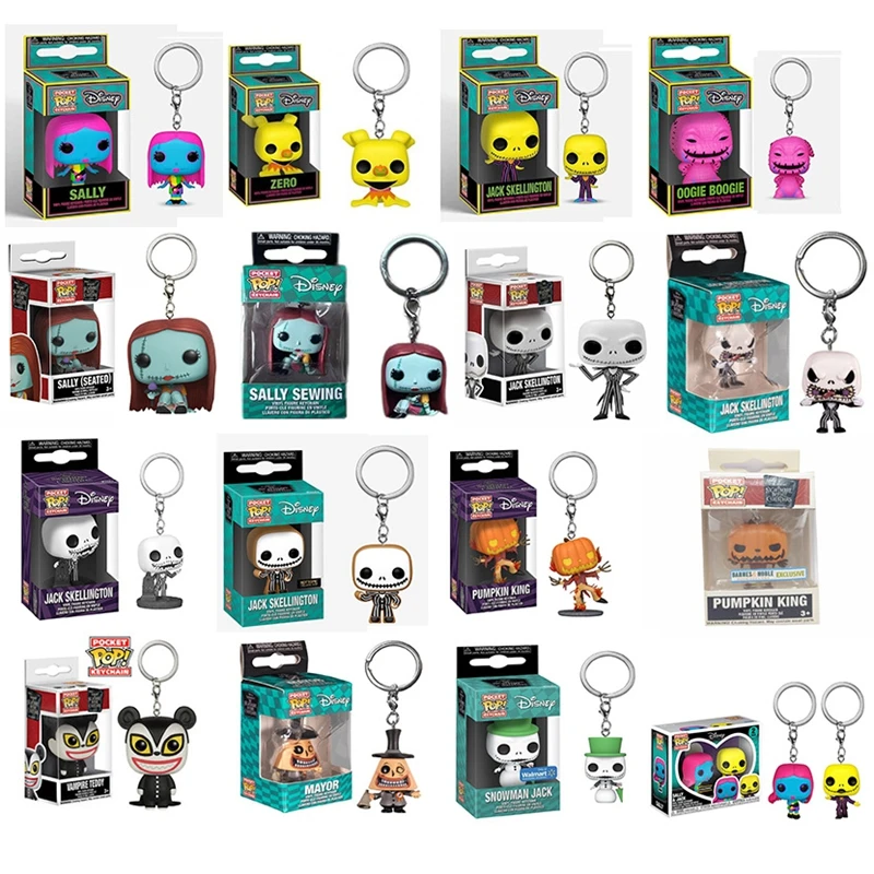 FUNKO Pocket Keychains 17 styles The Nightmare Before Christmas Snow-Jack Teddy Mayor Sally Zero Pumpkin Action Toy Figures Toys