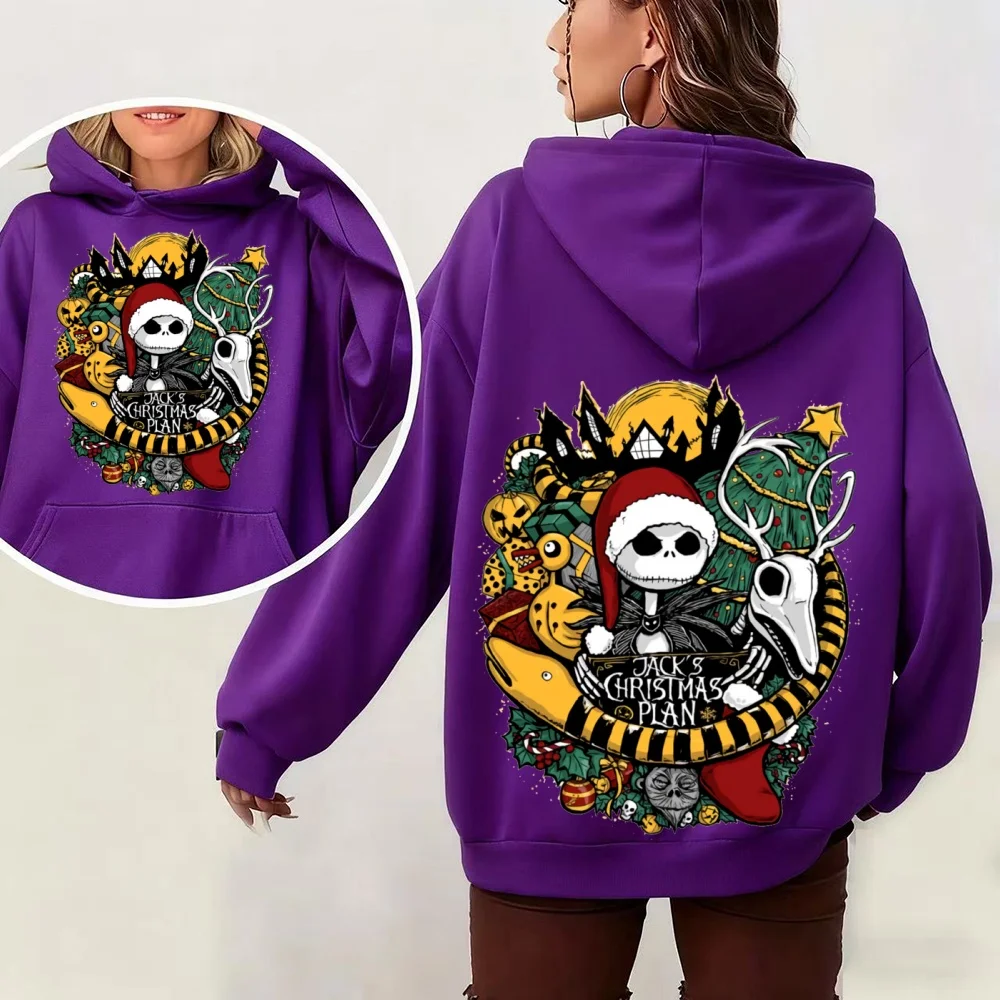 Hot Disney Women's Hoodie Sweatshirt Autumn Winter Warm Pullover with Nightmare Before Christmas Jack Print Fashion Streetwear
