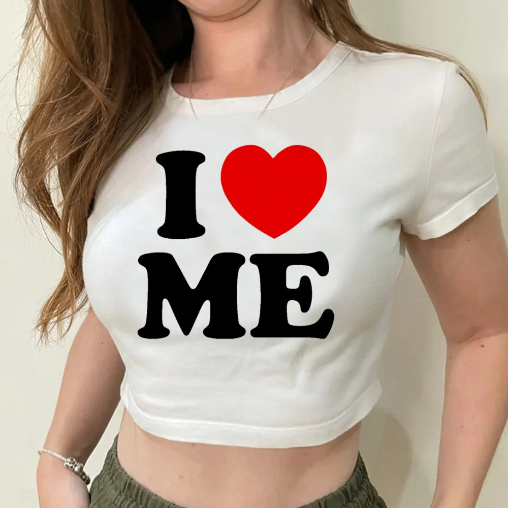 I LOVE ME print aesthetic cyber y2k 90s crop top girl hippie streetwear Harajuku Kawaii t-shirts crop top
