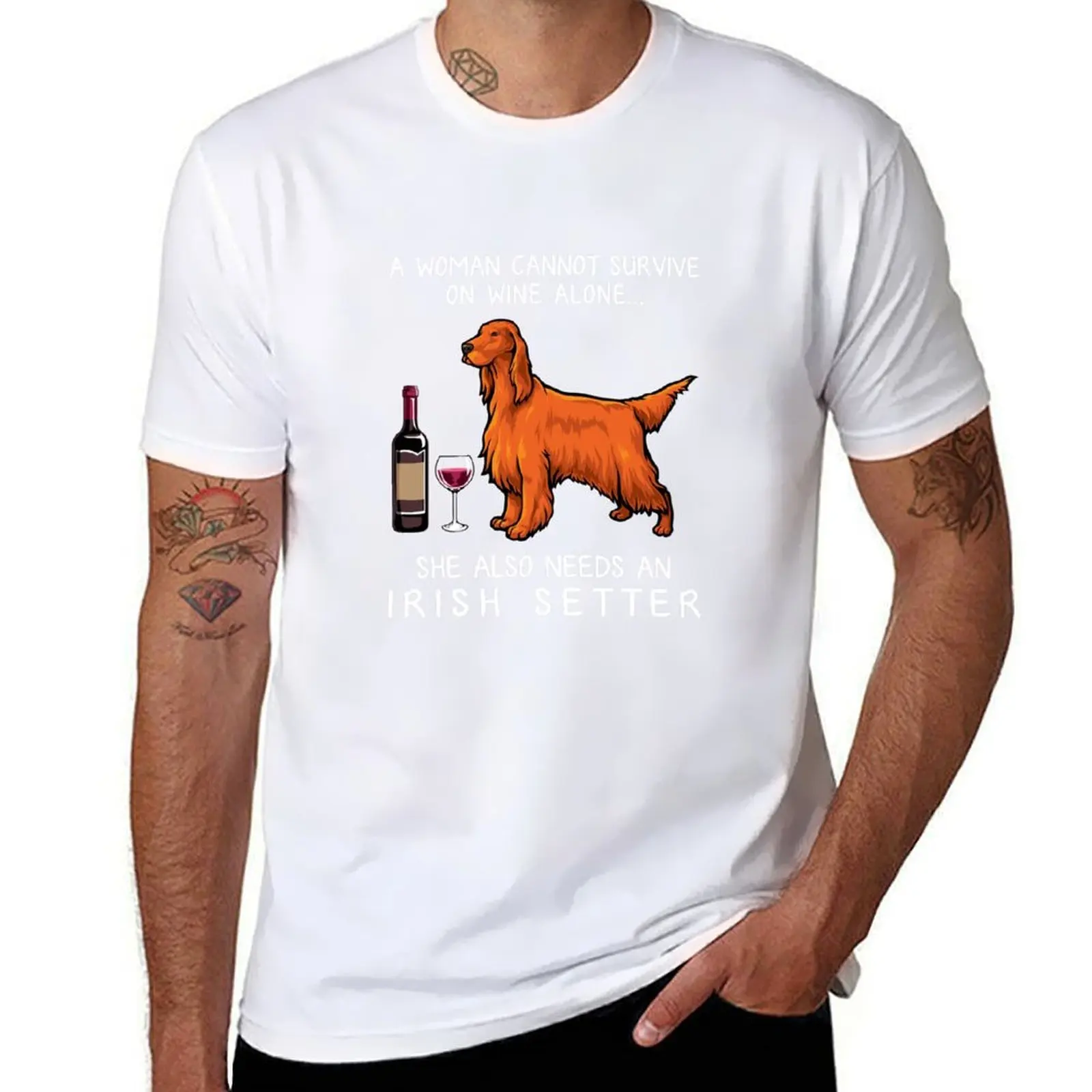 Irish Setter and Wine Funny Dog T-Shirt Essential T Shirt Man T Shirt Cotton T-Shirt