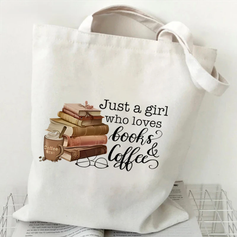 Just A Girl Who Loves Books Canvas Tote Bag Reusable Shopper Bag Vintage Rose Books Fashion Read Lover Women Shoulder Handbags