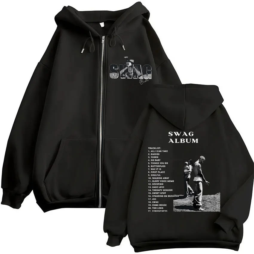 Justin Bieber's SWAG 2025 Album Zipper Hoodie Hip Hop 2025 Autumn/Winter Print 100% Pure Cotton Loose Casual Zipper Hoodie