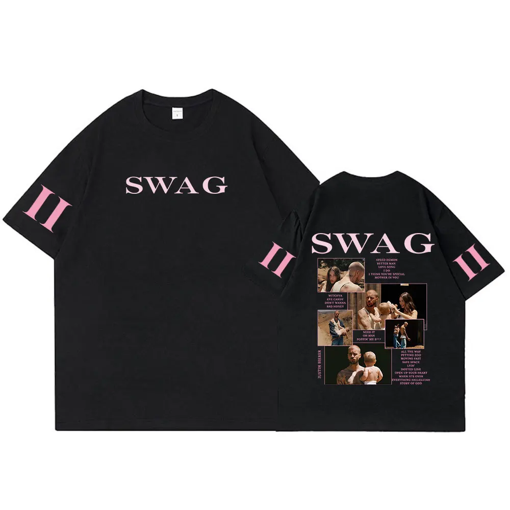 Justin Bieber SWAG II Album Merch T-shirt Men's Hip Hop Vintage Fashion T-shirts Casual Cotton Short Sleeves Oversized T Shirts
