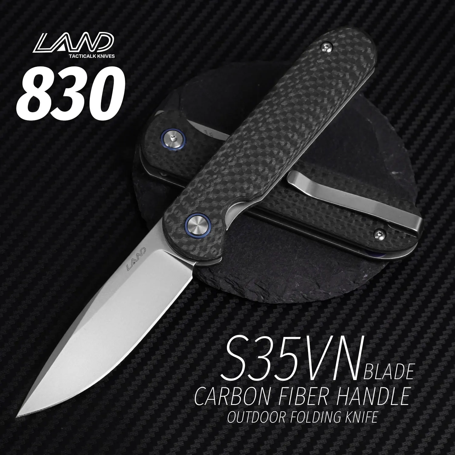 LAND 830 Pocket Folding Knife S35vn Blade Carbon Fiber Handle Outdoor Camping Hunting Wilderness Survival Rescue Edc Mini Knife