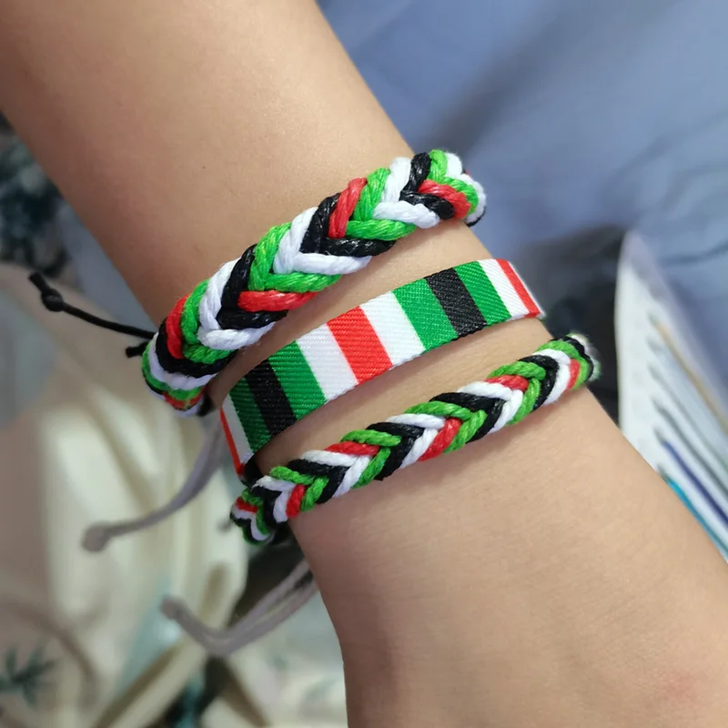Meetvii Ethnic National Flag Bracelets for Women Men Middle Eastern Arab Style Cotton Rope Braided Bracelets Woven Jewelry