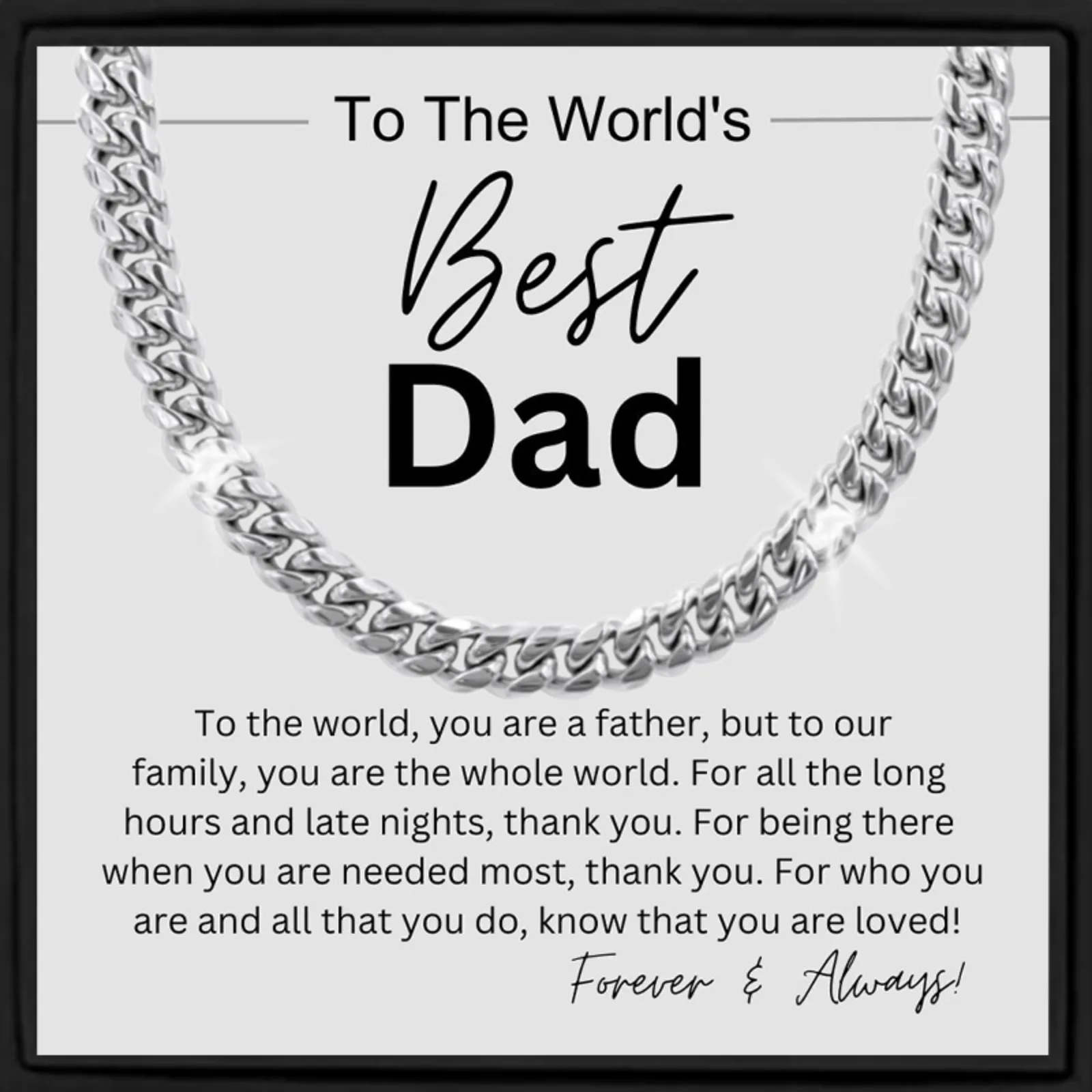 Men's High Quality Stainless Steel Cuban Necklace to The World's Best Dad, Father's Day Gift, Heartfelt Wish, Sincere Gift
