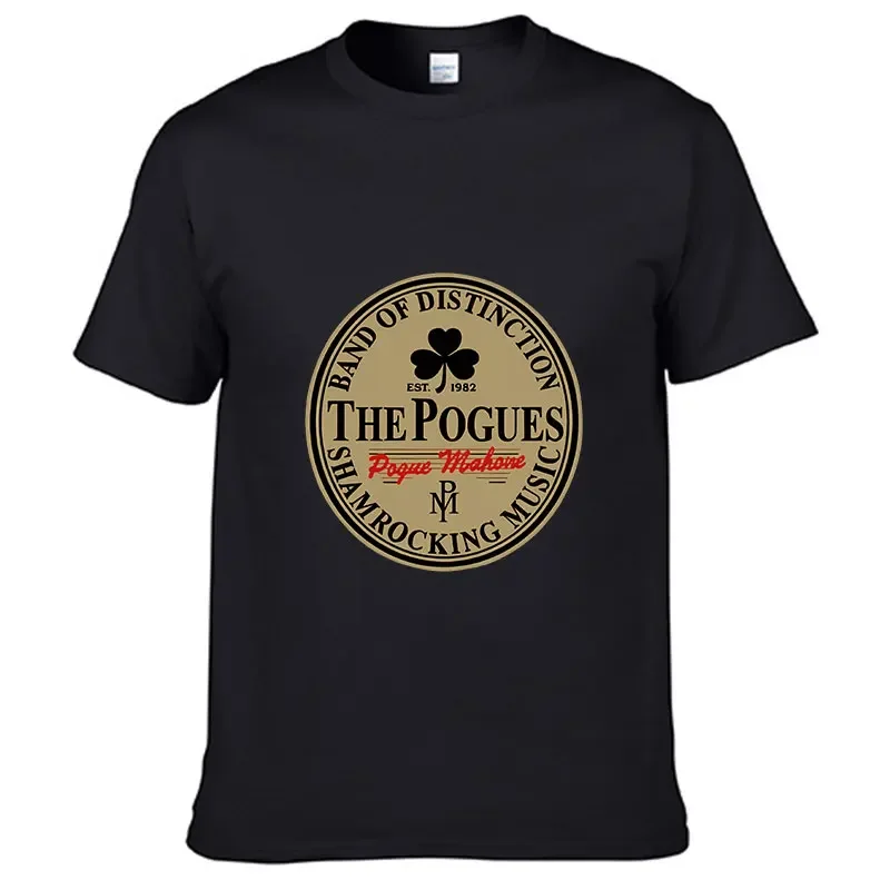 Men's THE POGUES Irish Pub Rock Band Graphic T-Shirt 100% Cotton Casual Round Neck Tee Clover Badge Summer Comfort Short Sleeve
