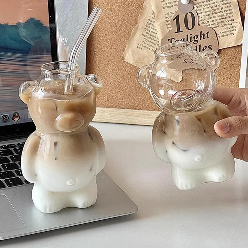 New 1PC Ins Internet Celebrity Restaurant Bear Cup Coffee Cup Cute Cartoon Glass Cup Creative Glass Juice Cup Milky Tea Cup