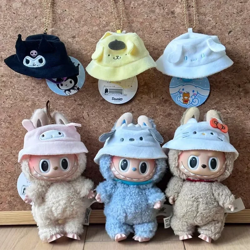 NEW Labubu Mini Hat Kawaii Kuromi Cinnamoroll HelloKitty Sitting Party Labubu Outfit Cotton Doll Dress Hat Accessories Girl Gift