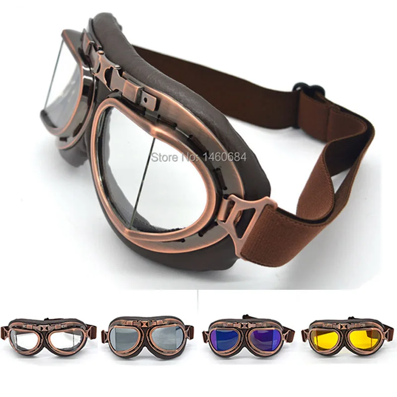 New Vintage Leather Motorcycle Goggles Pilot Motorbike Retro Jet Helmet Eyewear Glasses