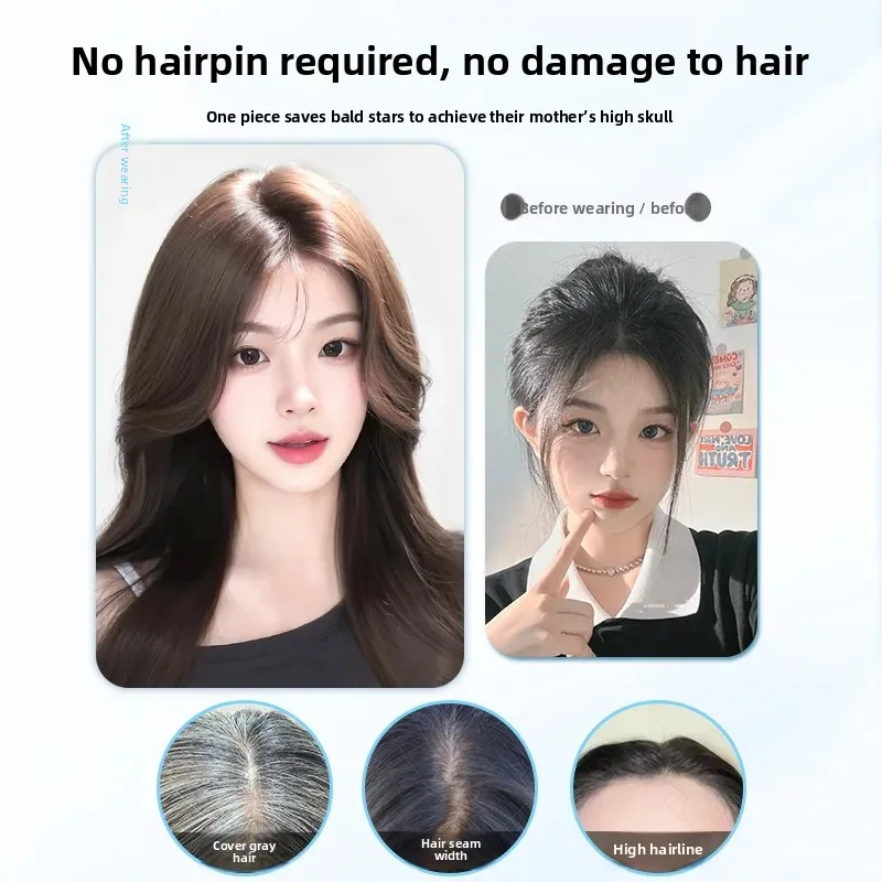 No Clip Natural Forehead Hair Extension Magic Tape Fake Hair for Women Eight Character Bangs Hair Line Sticker Asian Fiber