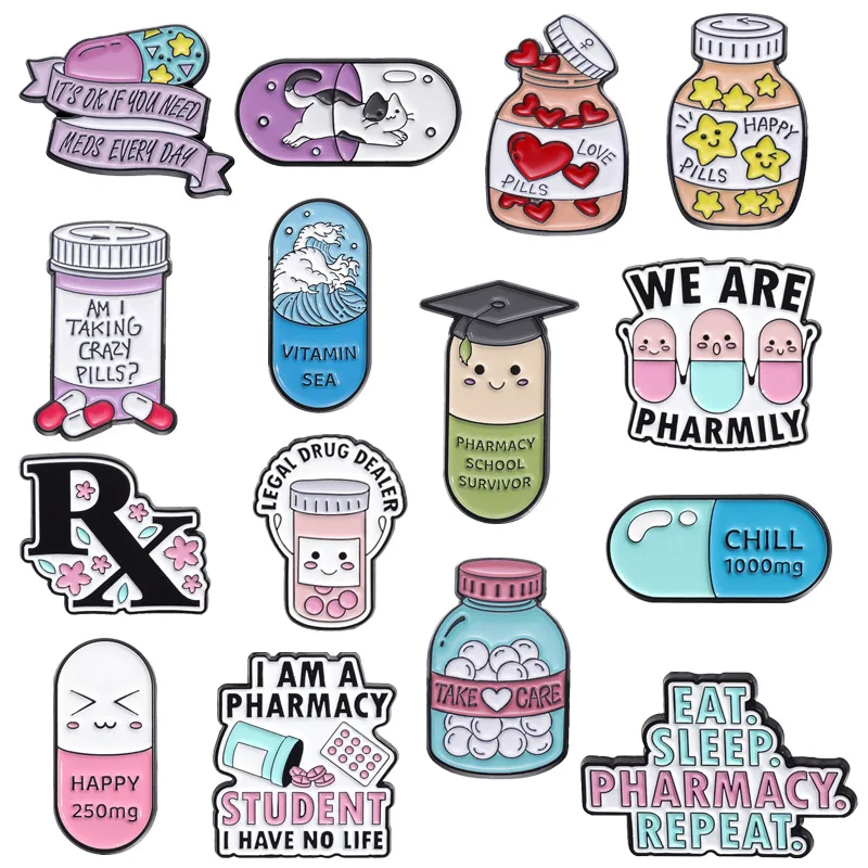pill-box designing capsule Enamel Pin Funny Brooch Cartoons Badge for Bags Jeans Hoodies Denim Lapel Pin Jewelry Kids Best Gift