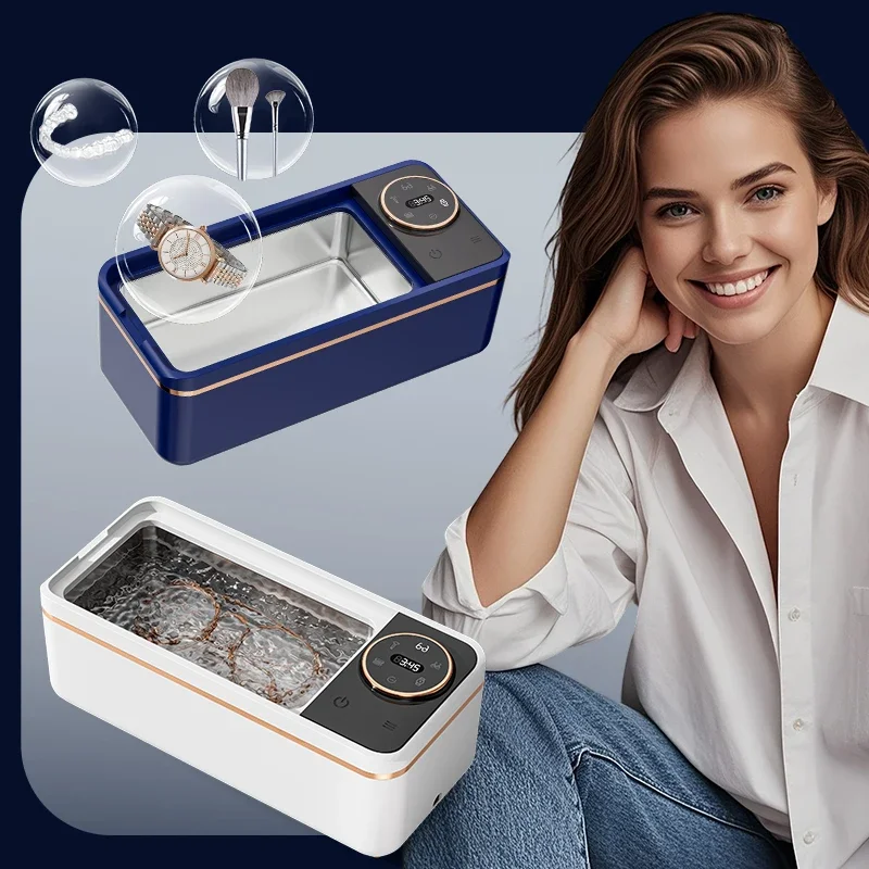 Portable Ultrasonic Cleaner 55KHz Safe Soundwave Tech for Dentures Glasses Jewelry Compact Design for Home And Travel Use