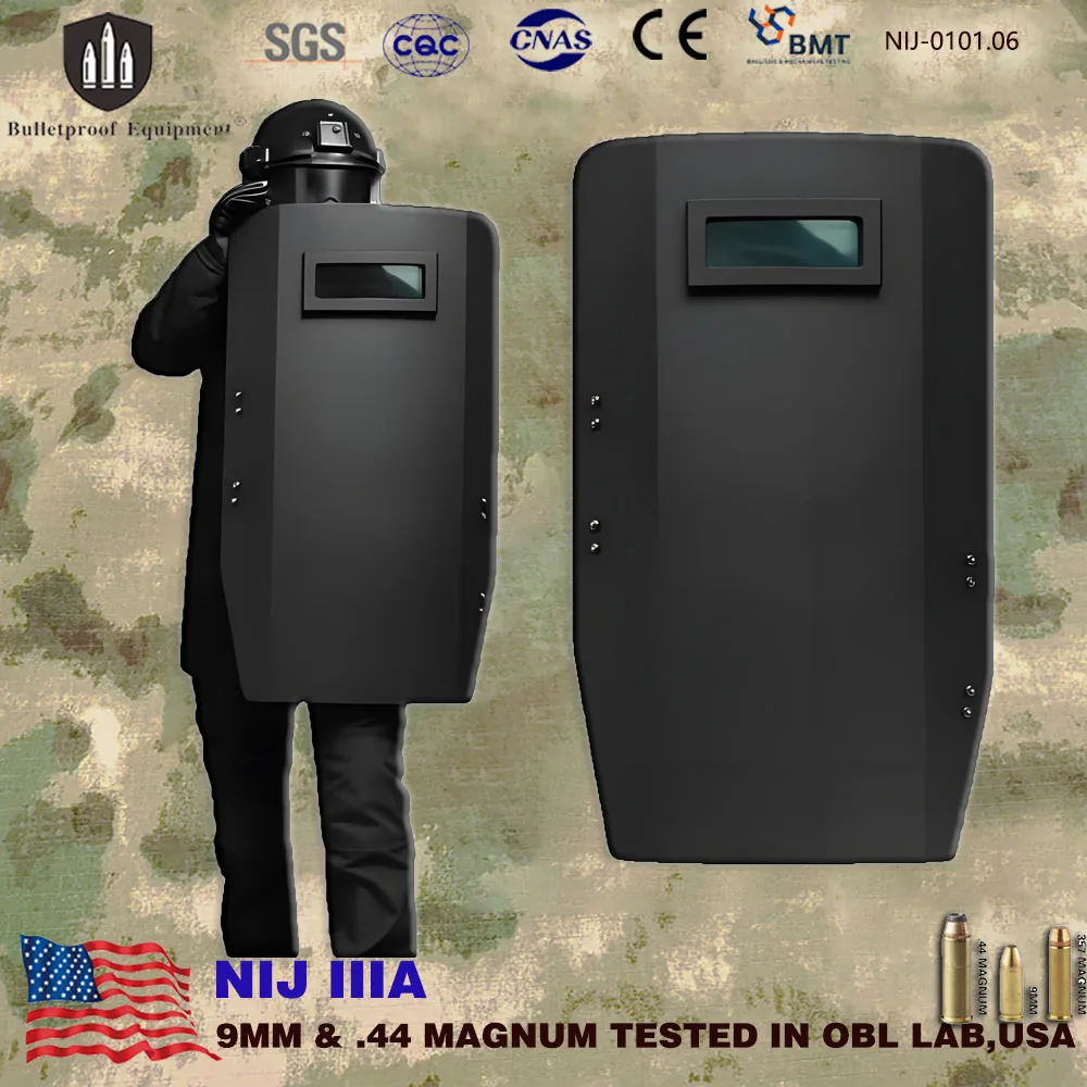 REAL Bulletproof Steel NIJ IIIA Combat Riot Tactical Shield 9mm&.44 Mag Ultra LightWeight Ballistic Shield for Police Military