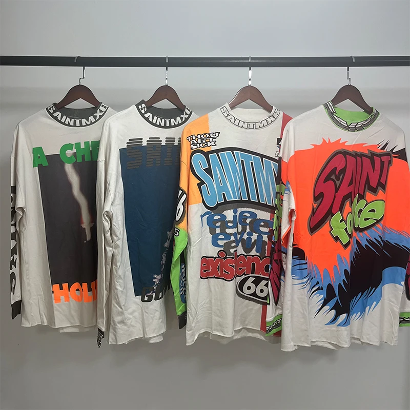 Street Fashion SAINT XXX STB Round Neck Oversized Men T Shirt Vintage Casual Cotton Autumn Long Sleeve Series