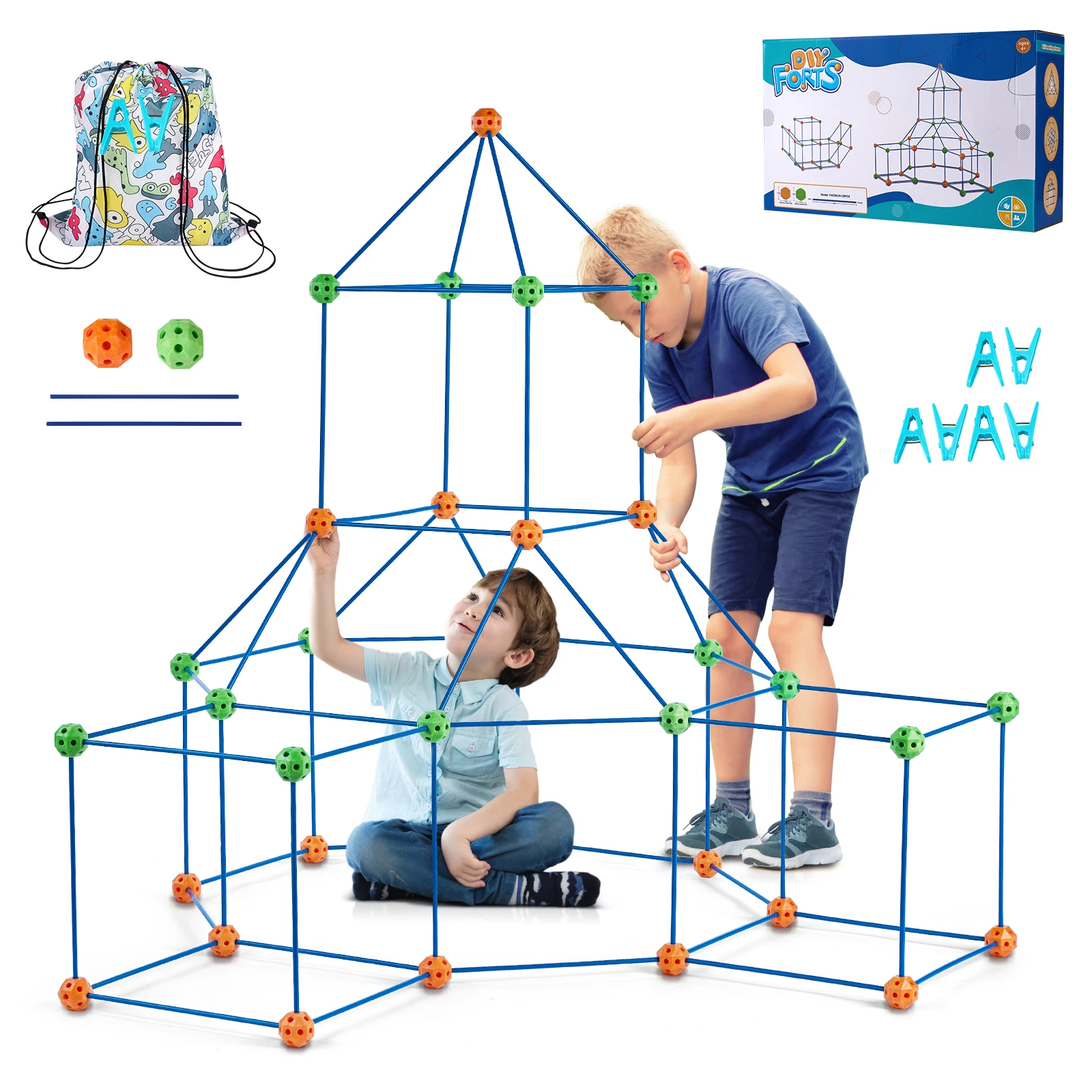 SucceBuy Fort Building Blocks Kids Creative Indoor Play Tent Brick Kit with 80 Rods 40 Balls for DIY Educational Castle Toys