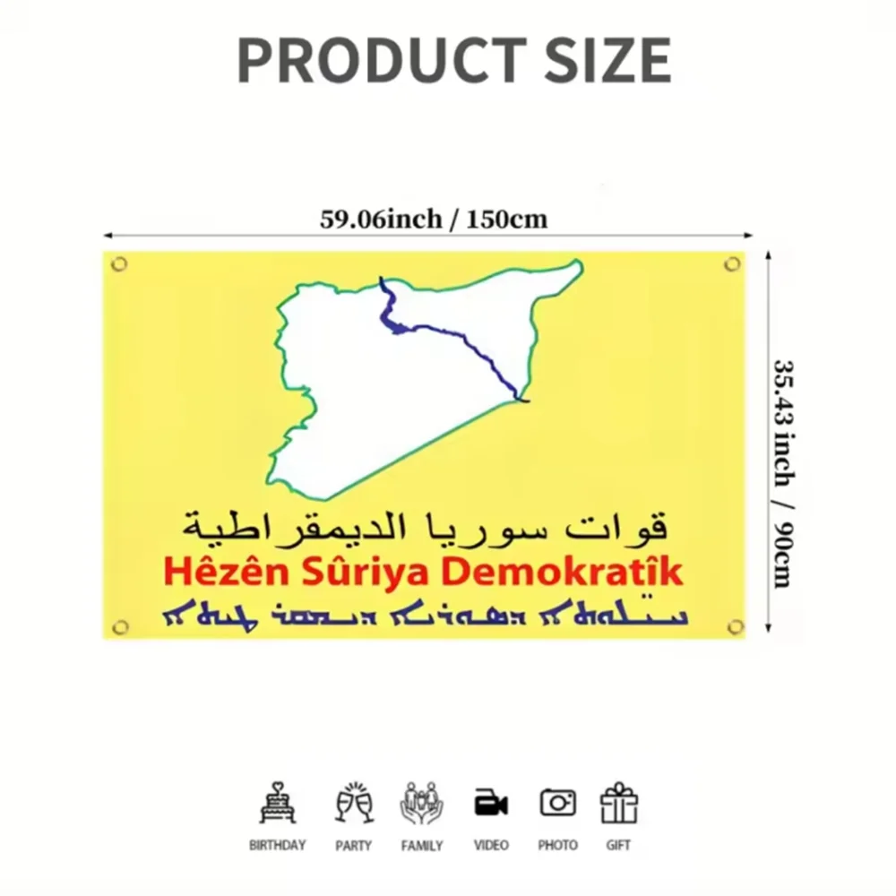 Syrian Democratic Forces SDF Flag 3x5 FT, Premium Polyester with 4 Grommets, Indoor Outdoor Wall Decor Banner