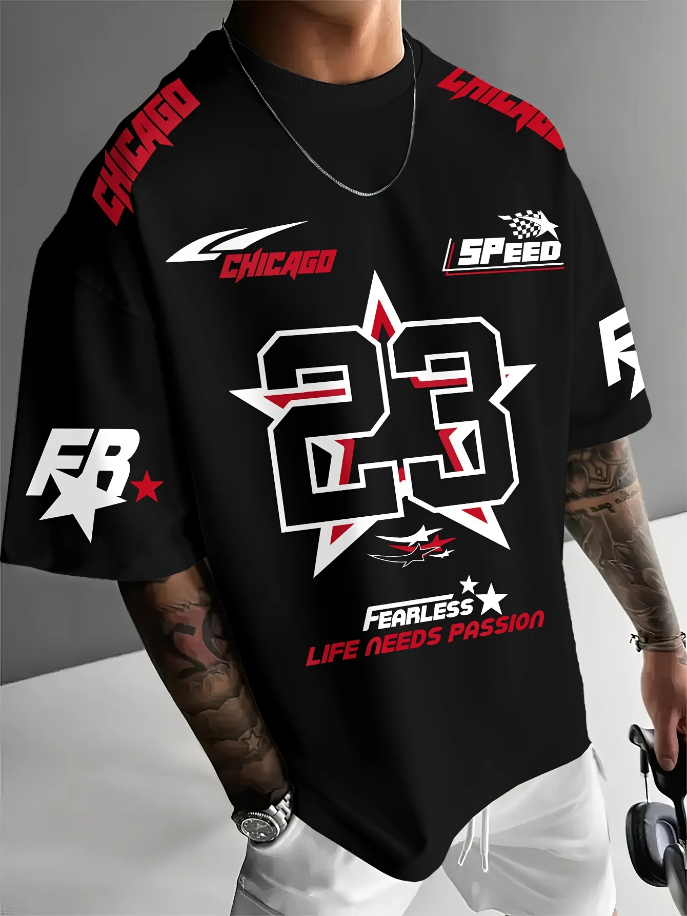 The 2025 summer new men's sports jersey Chicago 23-print digital jersey casual sports men's T-shirt
