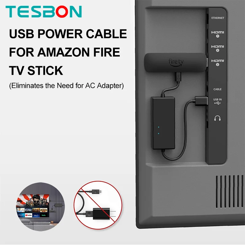 USB Power Cable for Amazon Fire TV Sticks 4K (eliminates the need for AC adapter)