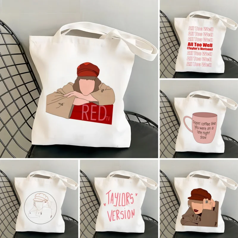 Versión de Taylor en bolso de compras rojo, bolsos de gran capacidad para mujer, bolsos de hombro gráficos, bolsos casuales