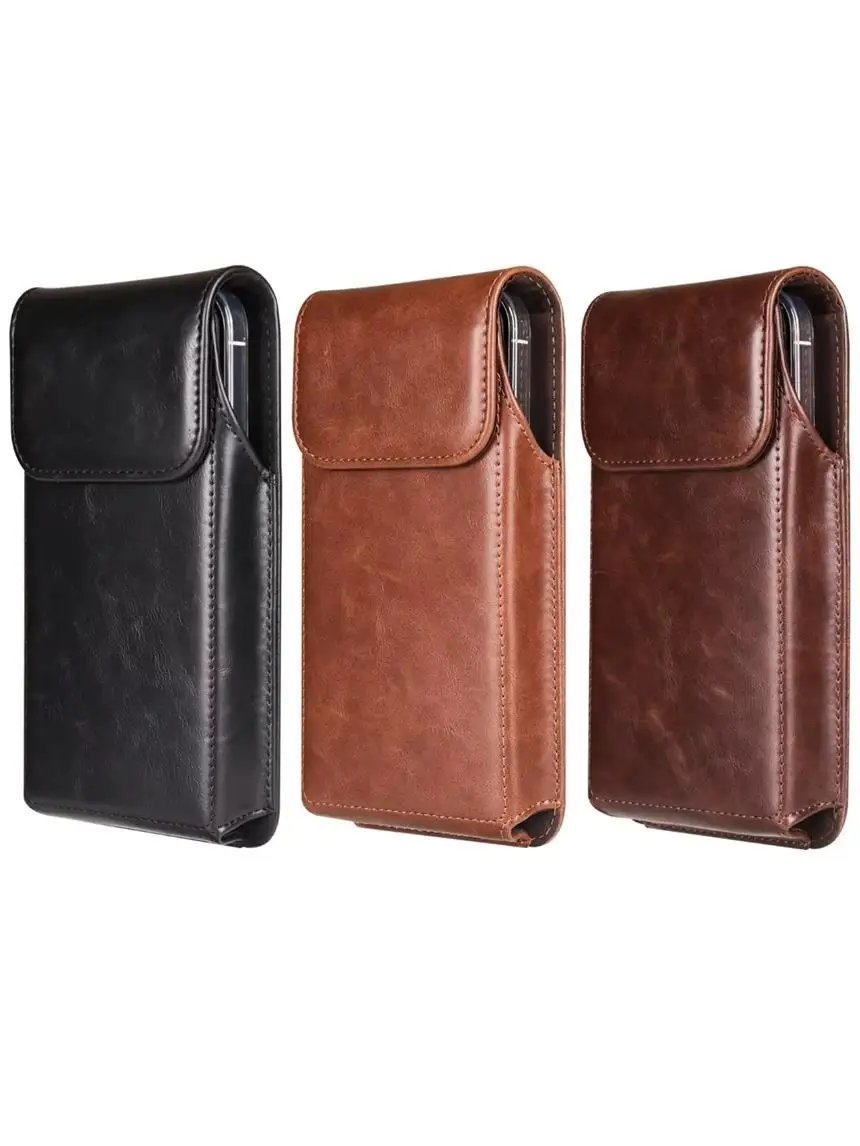 Vertical Single Layer Mobile Phone Waist Bag Belt on Leather Brand ex Retro Sle PU Leather