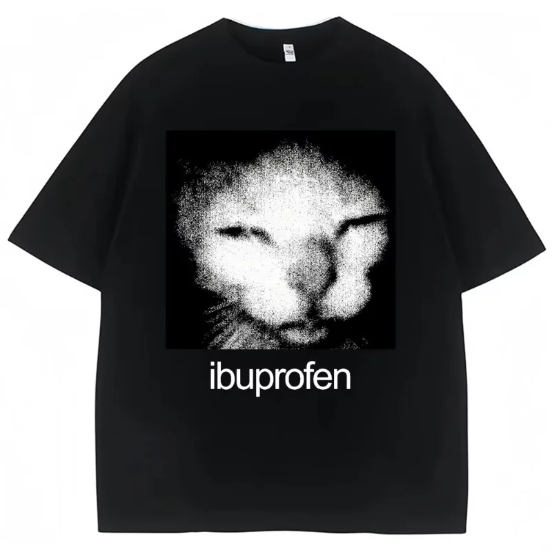 Vintage Funny Ibuprofen Cat Meme Graphic Women's Short Sleeve Casual T-shirt Fashion Harajuku Kawaii T-shirt Y2K Clothing