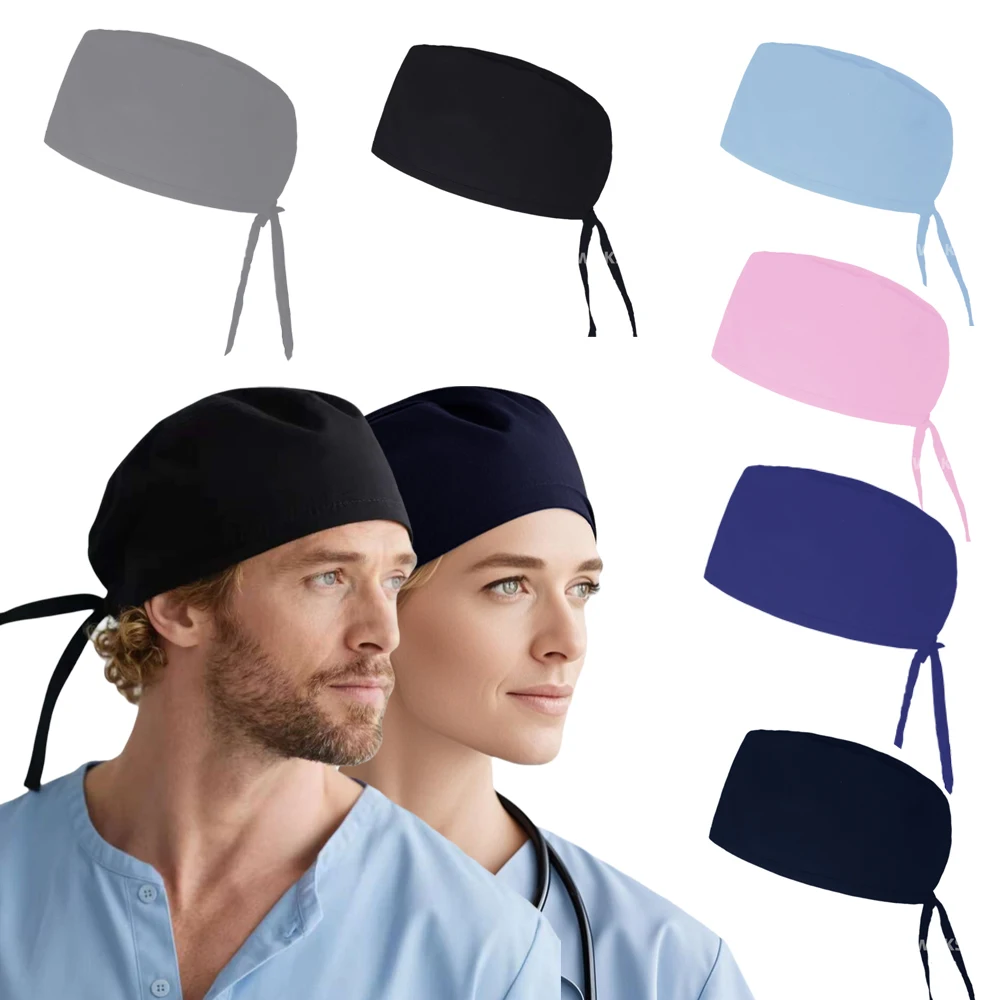 Woman man Solid Surgical Cap 100%Cotton Operating room Surgery Hat Nurse Doctor Hat Adjustable Hospital Dental Medical Scrub Cap