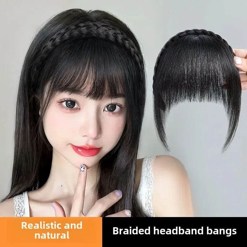 Women's Integrated Wig Natural Frontal Hair Part Bangs Invisible Without Trace Bangs Wig Pieces Asian Fiber Bangs