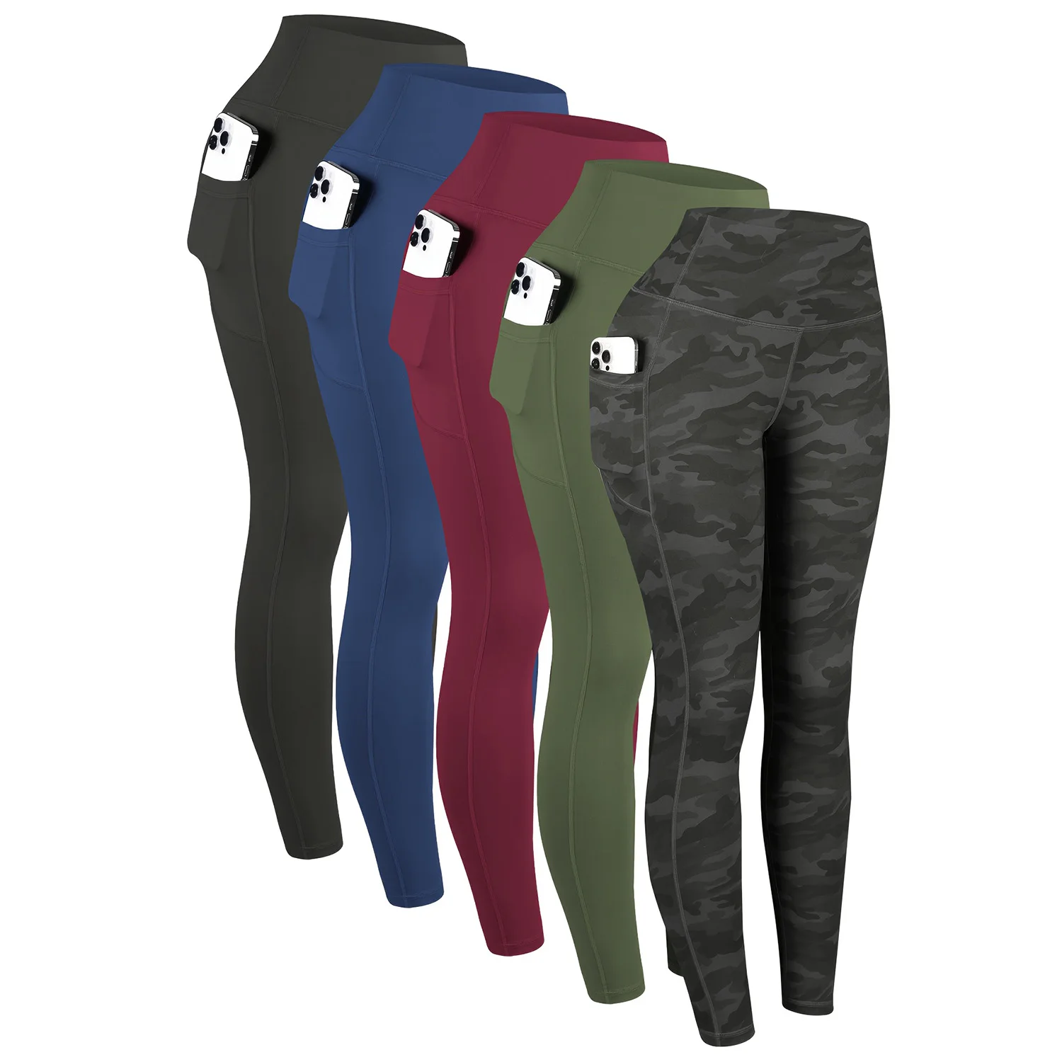 Women's Pockets Solid Color High-Waisted Yoga Hip Lift Pants Compression Leggings For Sports, Fitness, Running