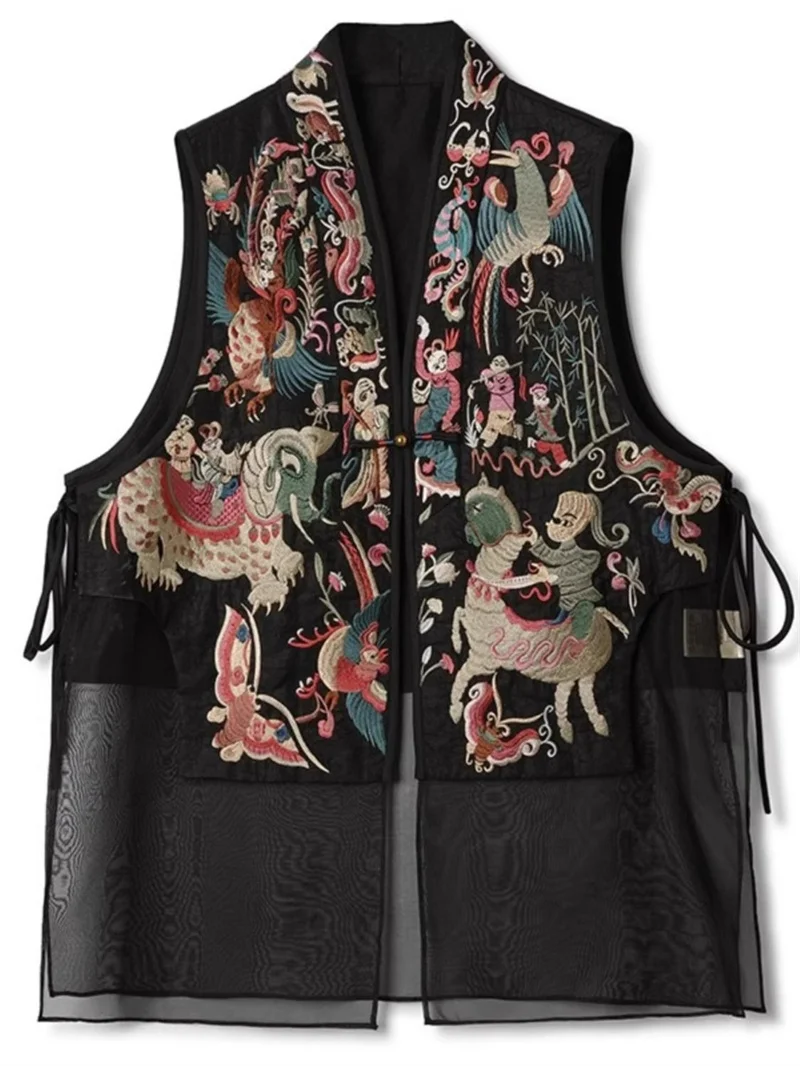 Women Vest Best Women Vest High-grade silk Spring and Summer vest Female National Tide Wind Embroidery Imitation Silk Jacket