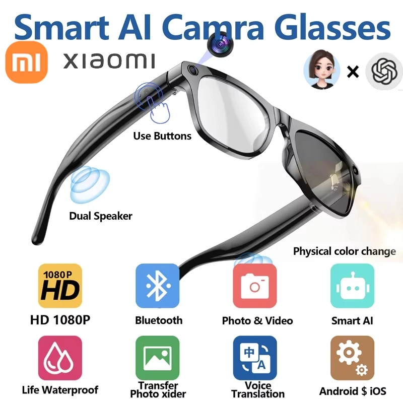 Xiaomi Mijia 4K HD Color Changing AI Smart Glasses Chat GPT 100MP Camera Bluetooth Call Voice Assistant Control Smart Glasses