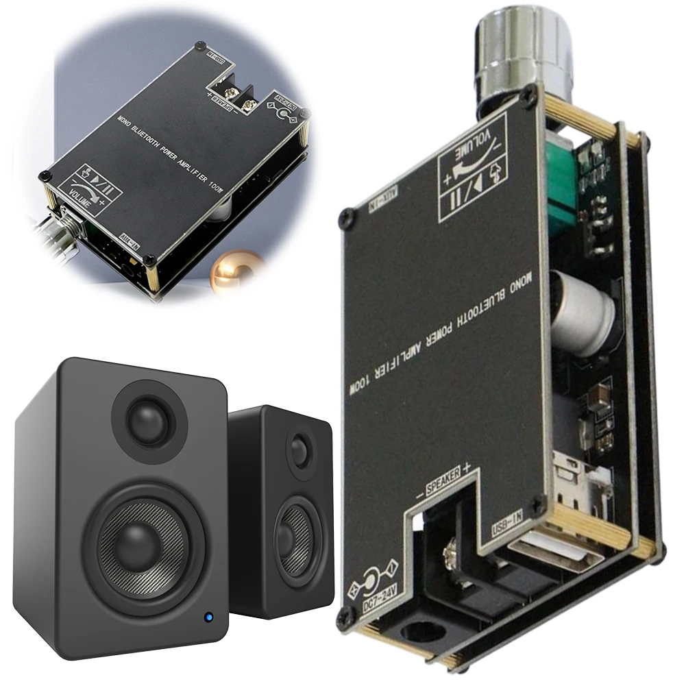 ZK-1001B Mono 100W Audio Power Amplifier Module Bluetooth-Compatible 5.1 AUX TPA3116D2 Amplifier Board DC7V-24V with TWS Mode