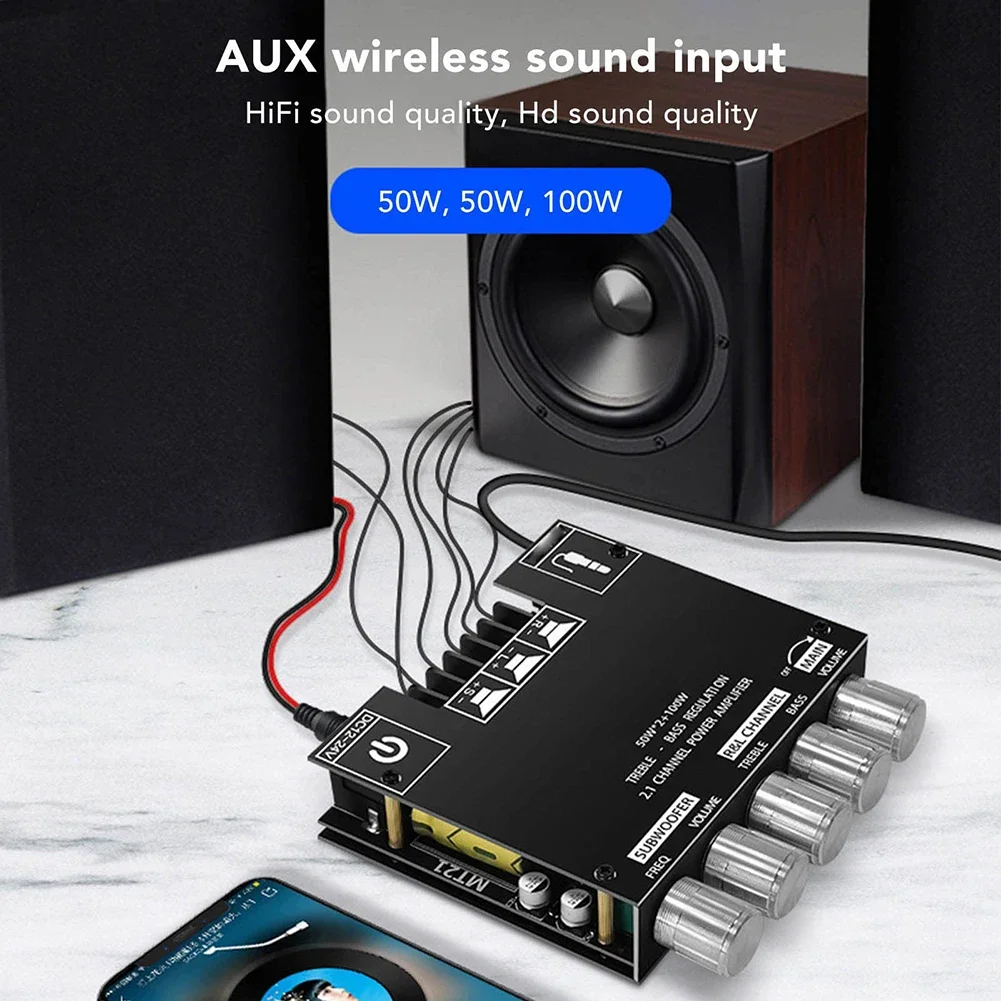ZK-MT21 Subwoofer Digital Power Amplifier Board AUX 12V 24V 2.1 Channel Stereo Amp Module 50WX2+100W Bluetooth 5.0 Bass Amp