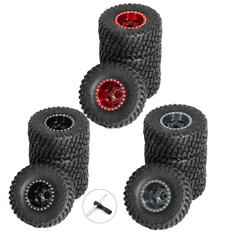 1.0" Beadlock RC Wheels and Tires for 1/18 TRX4M,1/24 SCX24 RC Crawler,1.0 Beadlock Tires w/Alloy Aluminium Wheels