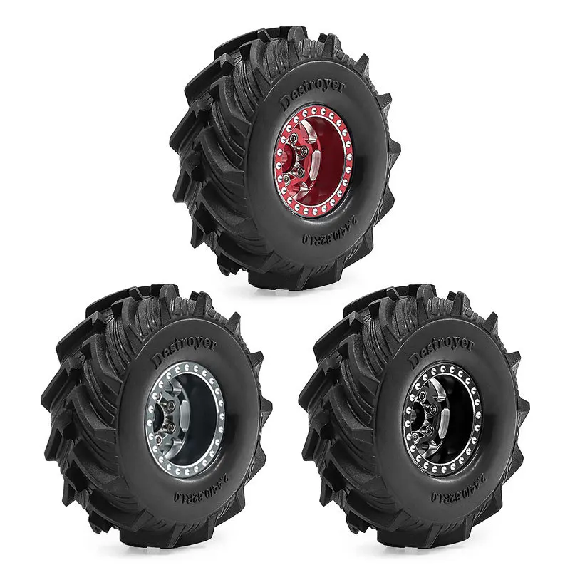 1.0" Beadlock RC Wheels and Tires for 1/18 TRX4M,1/24 SCX24 RC Crawler,1.0 Beadlock Tires w/Alloy Aluminium Wheels