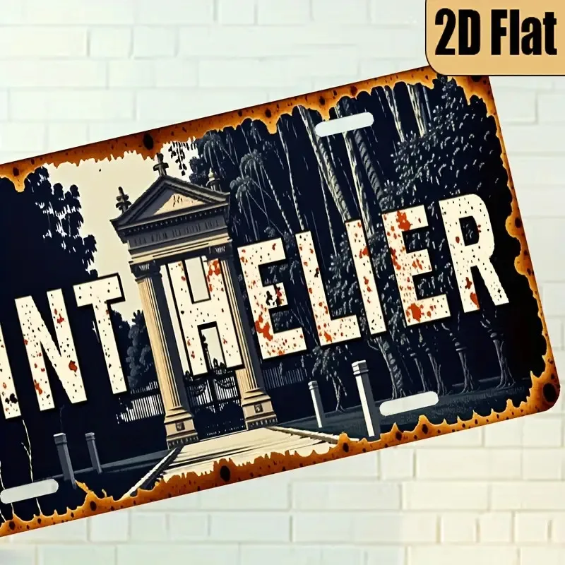 1pc Vintage Saint Helier License Plate Aluminum Decorative Sign with Polished Finish, Retro Car Decor for Home, Table, Bedroom